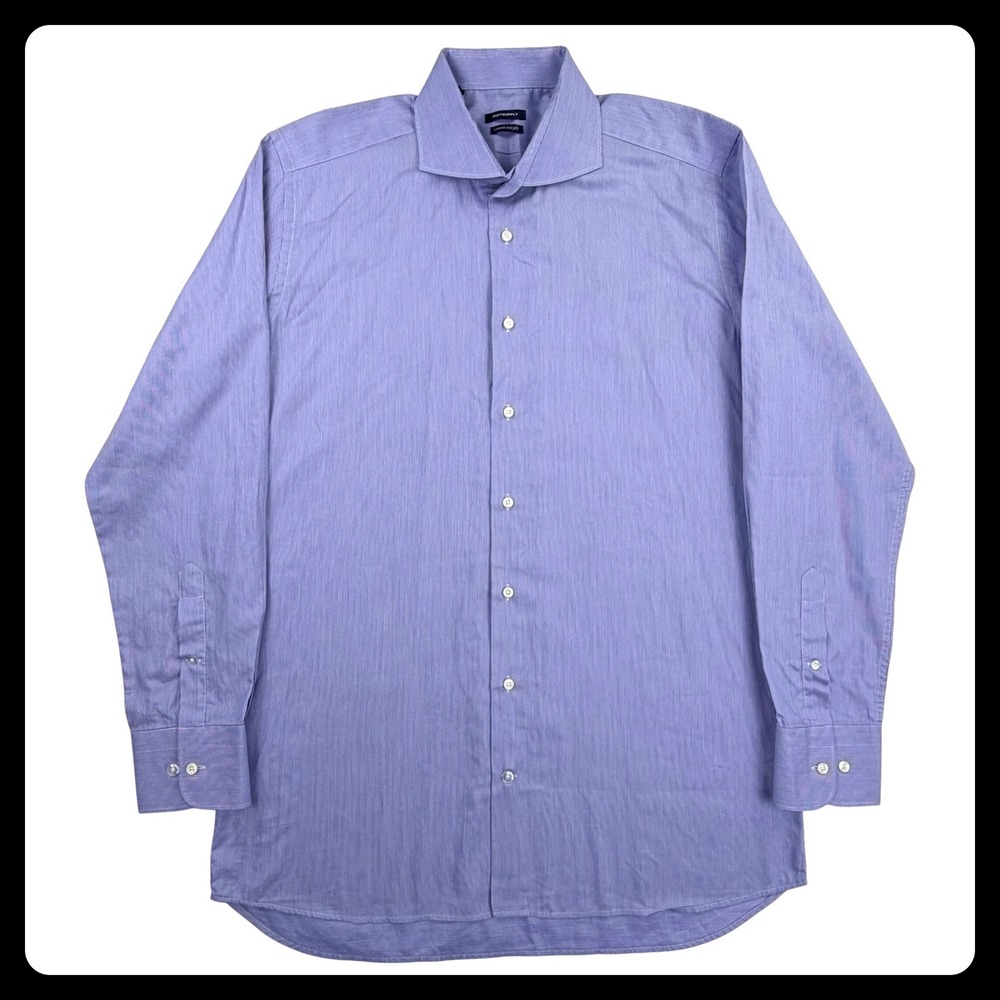 Suitsupply Ford Dress Shirt Men Large Tall 17 Blue Extra Slim Fit Micro Stripe